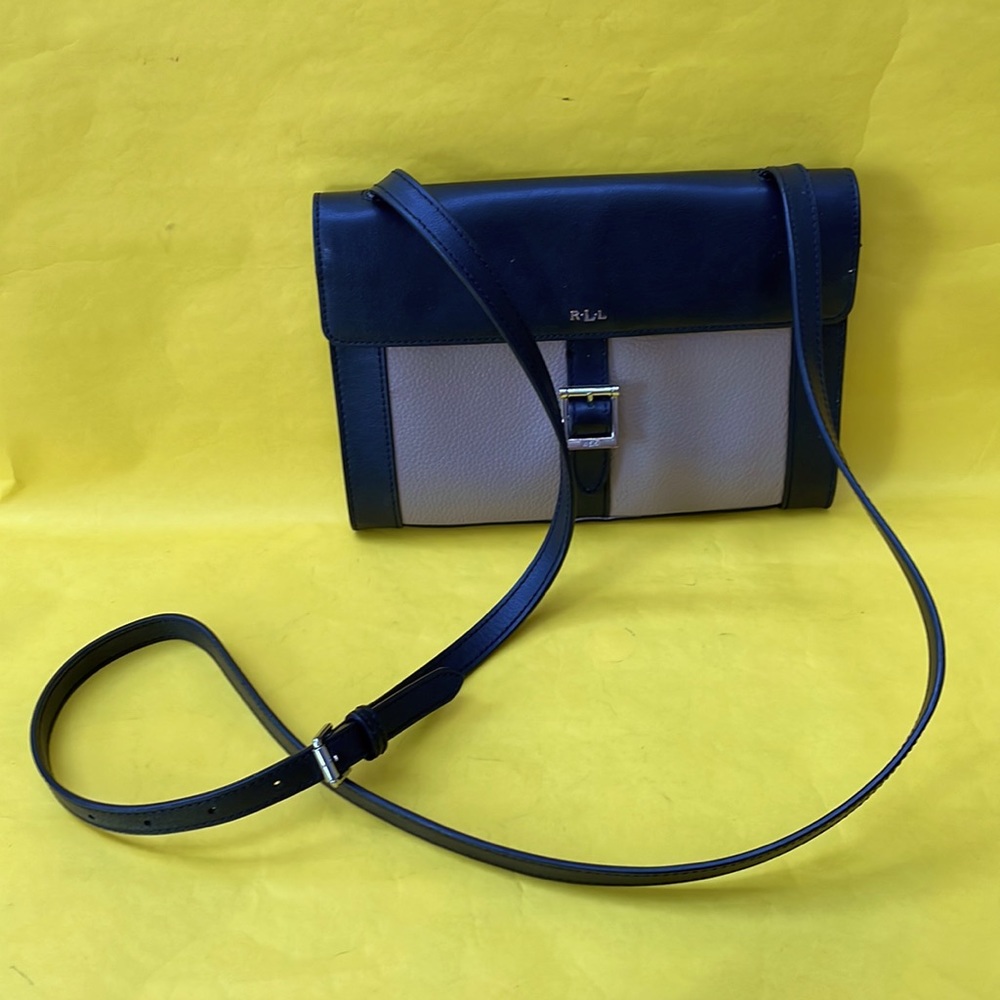 Gray/black Lauren Ralph Lauren leather crossbody bag
